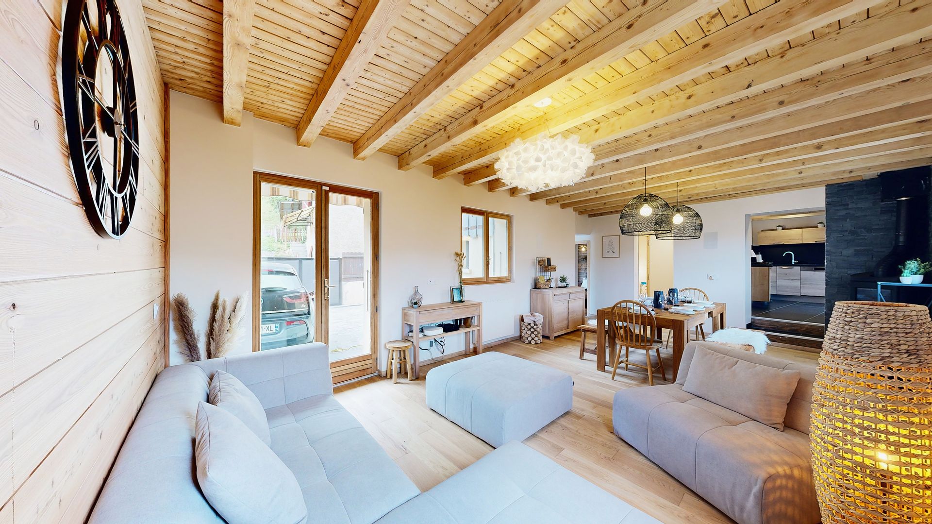 Salon chalet ski Paradiski avec vue montagne